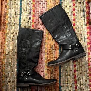 Frye Phillip Black Leather Motorcycle Zip Boots